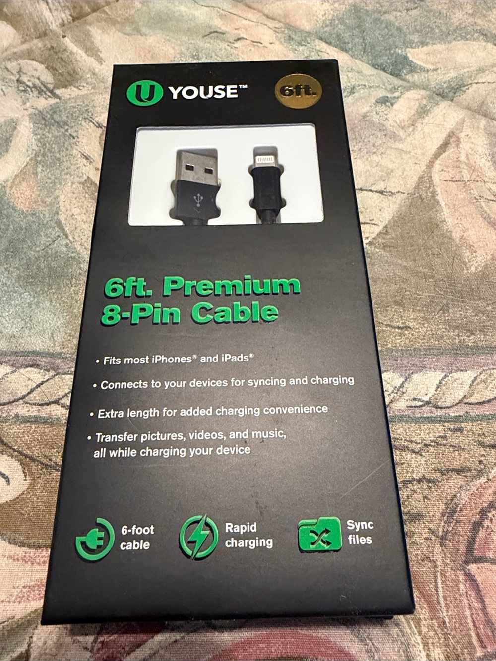 6ft Premium 8-Pin Charging Cable - Black